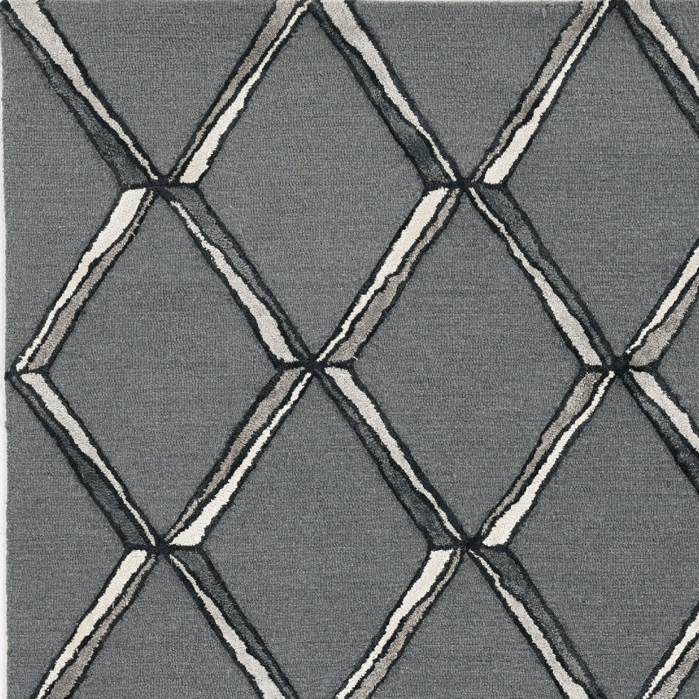 8' X 10' Gray And Ivory Wool Geometric Hand Tufted Area Rug