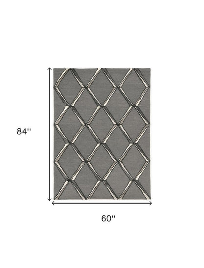 8' X 10' Gray And Ivory Wool Geometric Hand Tufted Area Rug
