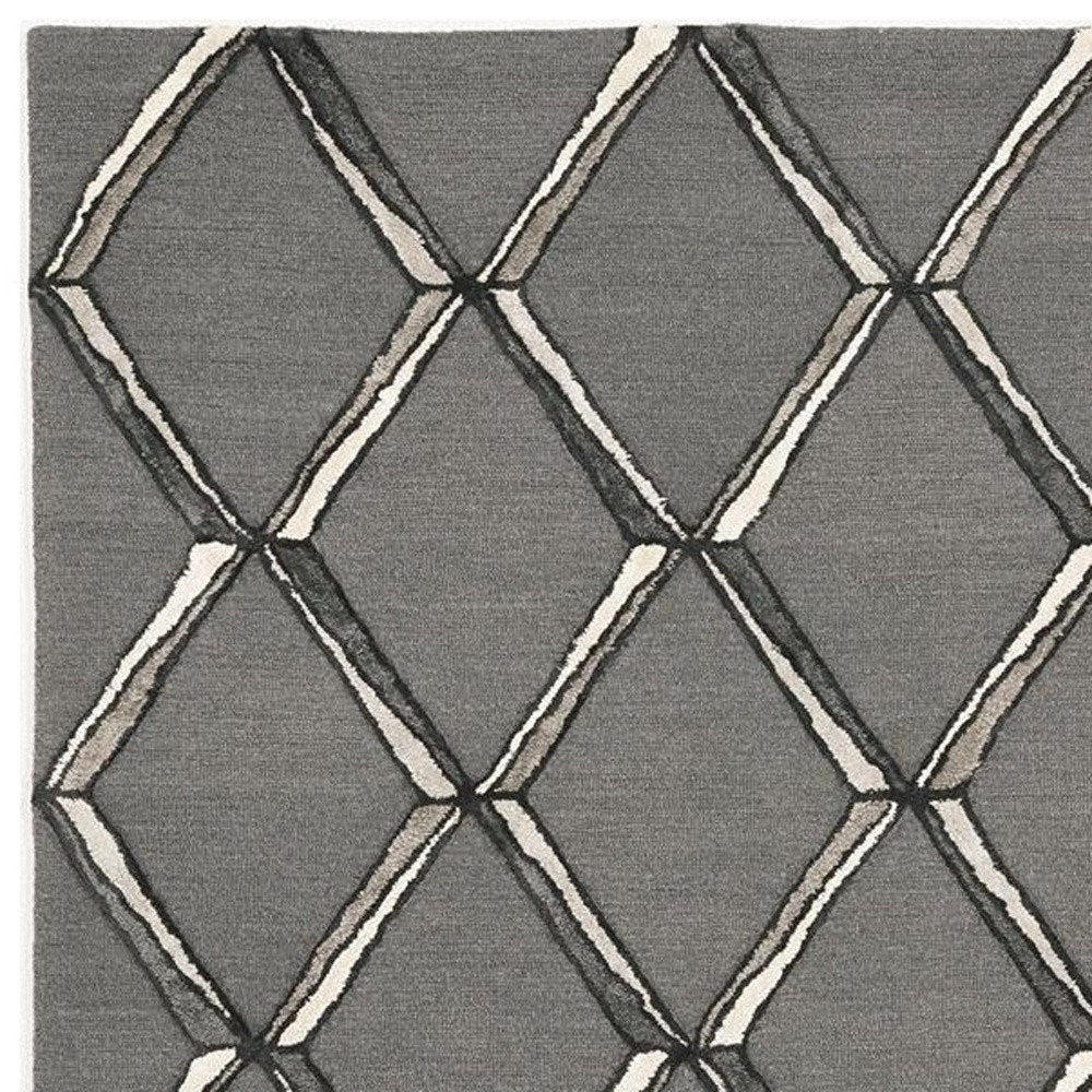 8' X 10' Gray And Ivory Wool Geometric Hand Tufted Area Rug