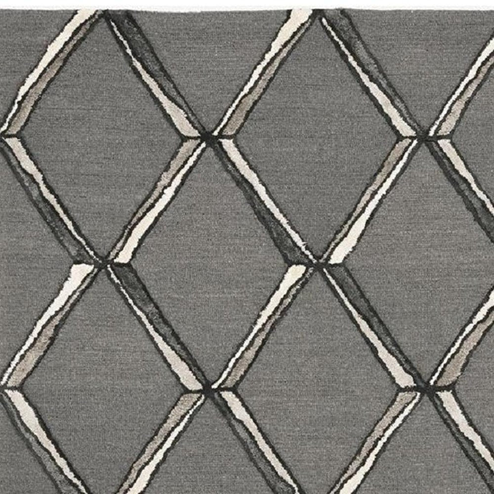 8' X 10' Gray And Ivory Wool Geometric Hand Tufted Area Rug