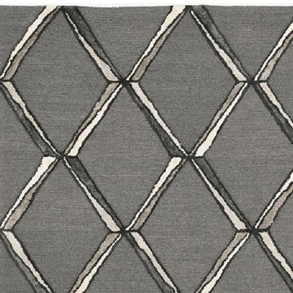 8' X 10' Gray And Ivory Wool Geometric Hand Tufted Area Rug