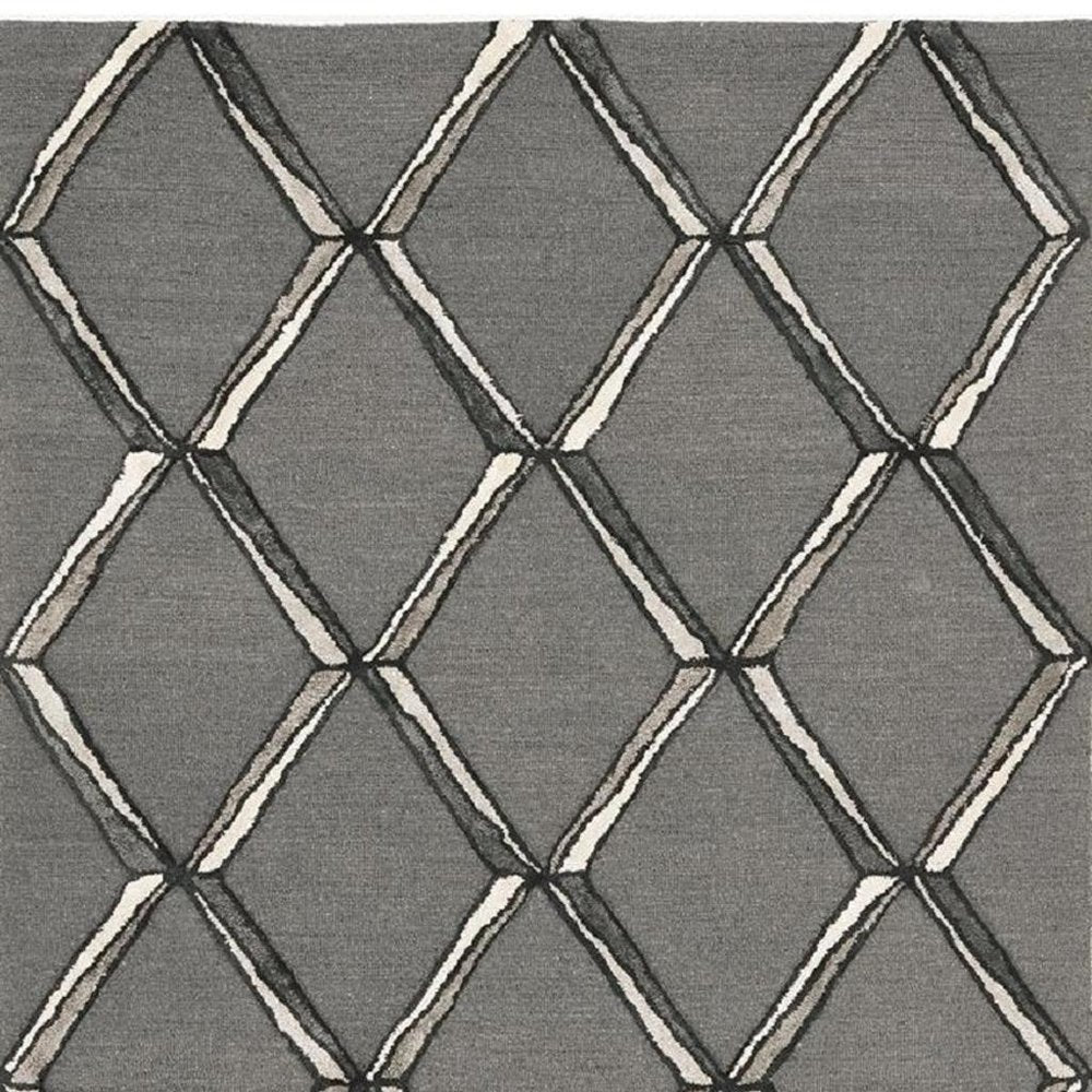 8' X 10' Gray And Ivory Wool Geometric Hand Tufted Area Rug