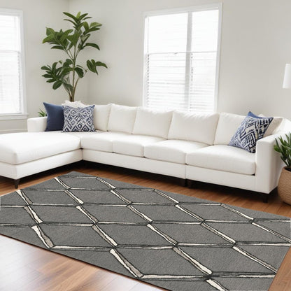 8' X 10' Gray And Ivory Wool Geometric Hand Tufted Area Rug