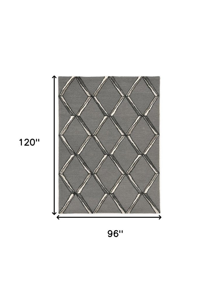 8' X 10' Gray And Ivory Wool Geometric Hand Tufted Area Rug