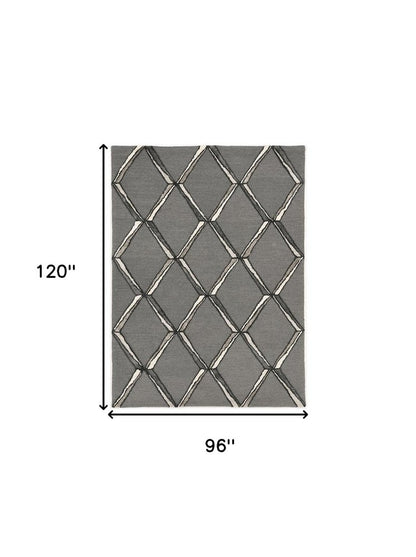 8' X 10' Gray And Ivory Wool Geometric Hand Tufted Area Rug