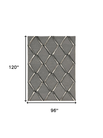 8' X 10' Gray And Ivory Wool Geometric Hand Tufted Area Rug