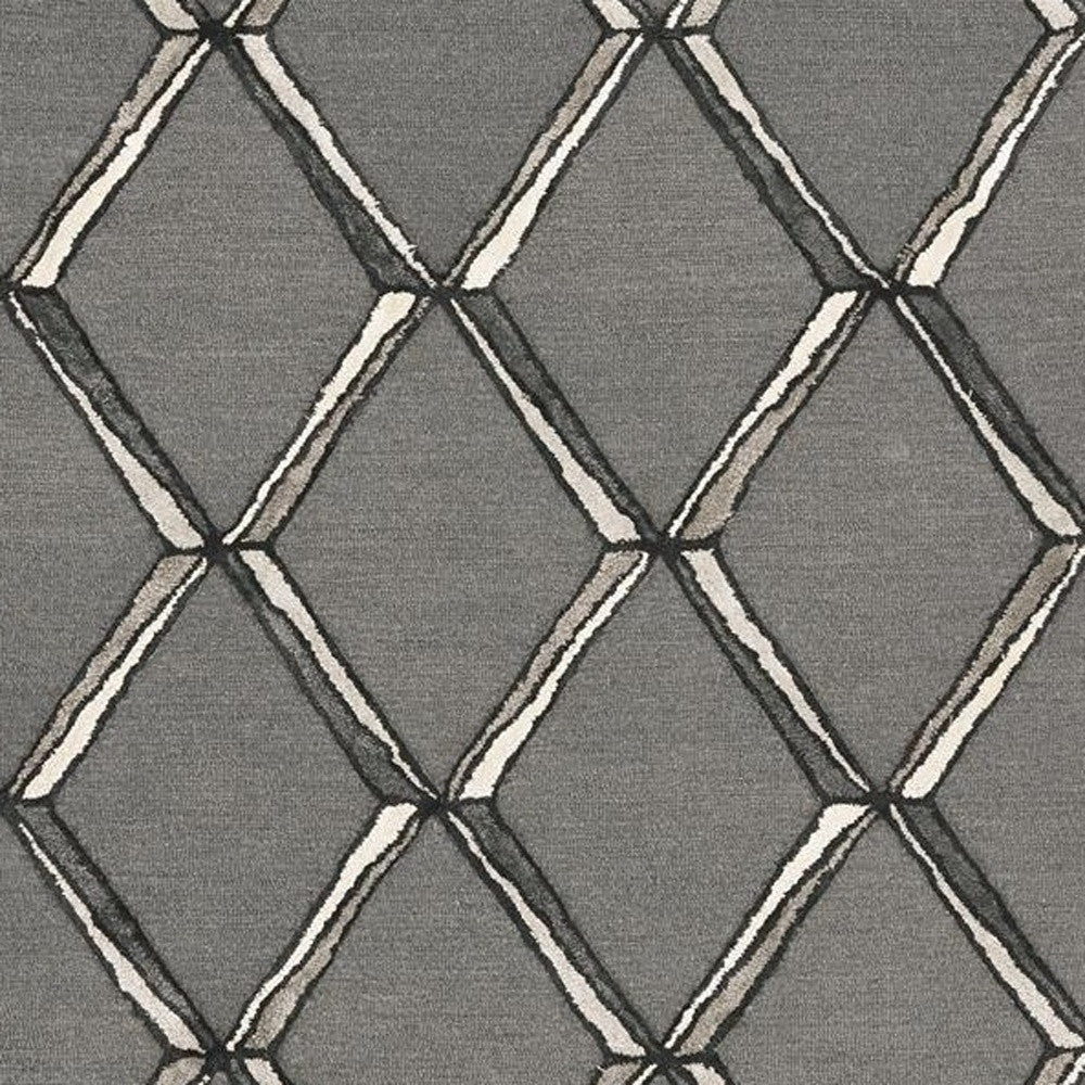 8' X 10' Gray And Ivory Wool Geometric Hand Tufted Area Rug