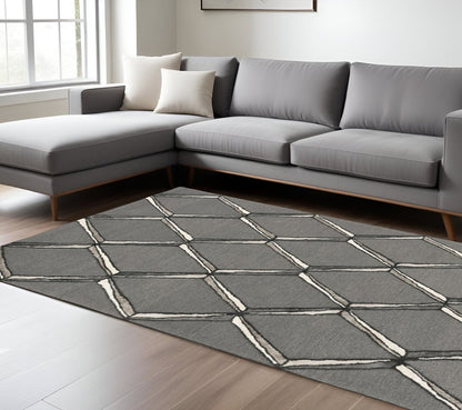 8' X 10' Gray And Ivory Wool Geometric Hand Tufted Area Rug