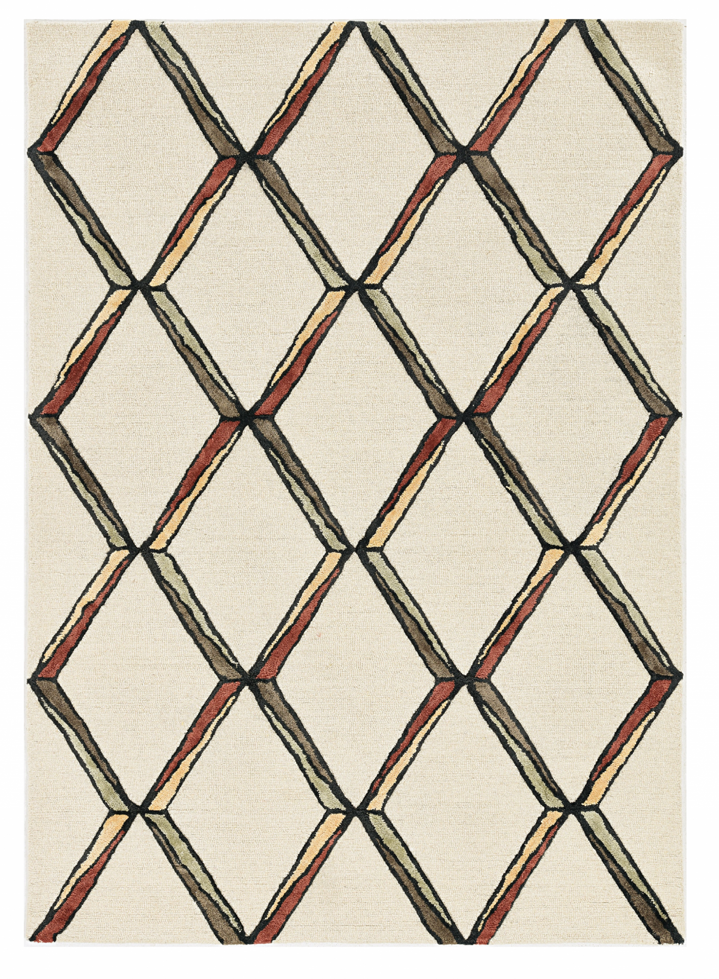 115' Beige Rust and Gold Wool Geometric Hand Tufted Area Rug