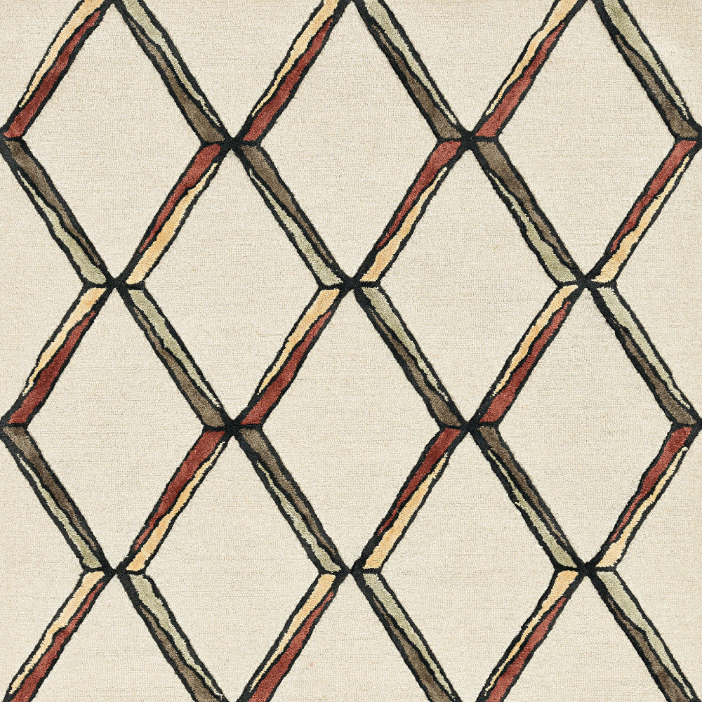 115' Beige Rust and Gold Wool Geometric Hand Tufted Area Rug