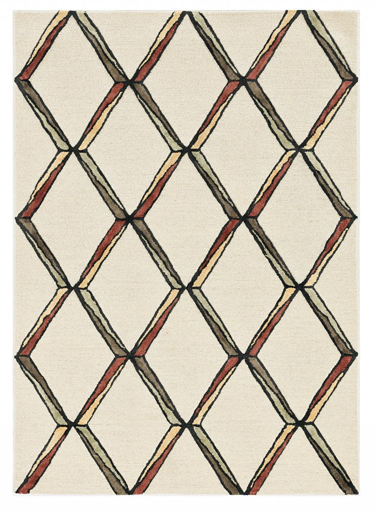 8' Beige Rust And Gold Wool Geometric Hand Tufted Runner Rug