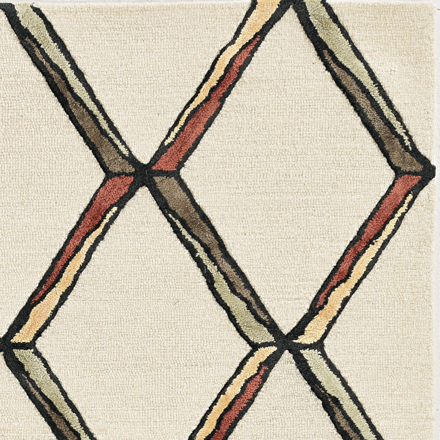 115' Beige Rust and Gold Wool Geometric Hand Tufted Area Rug