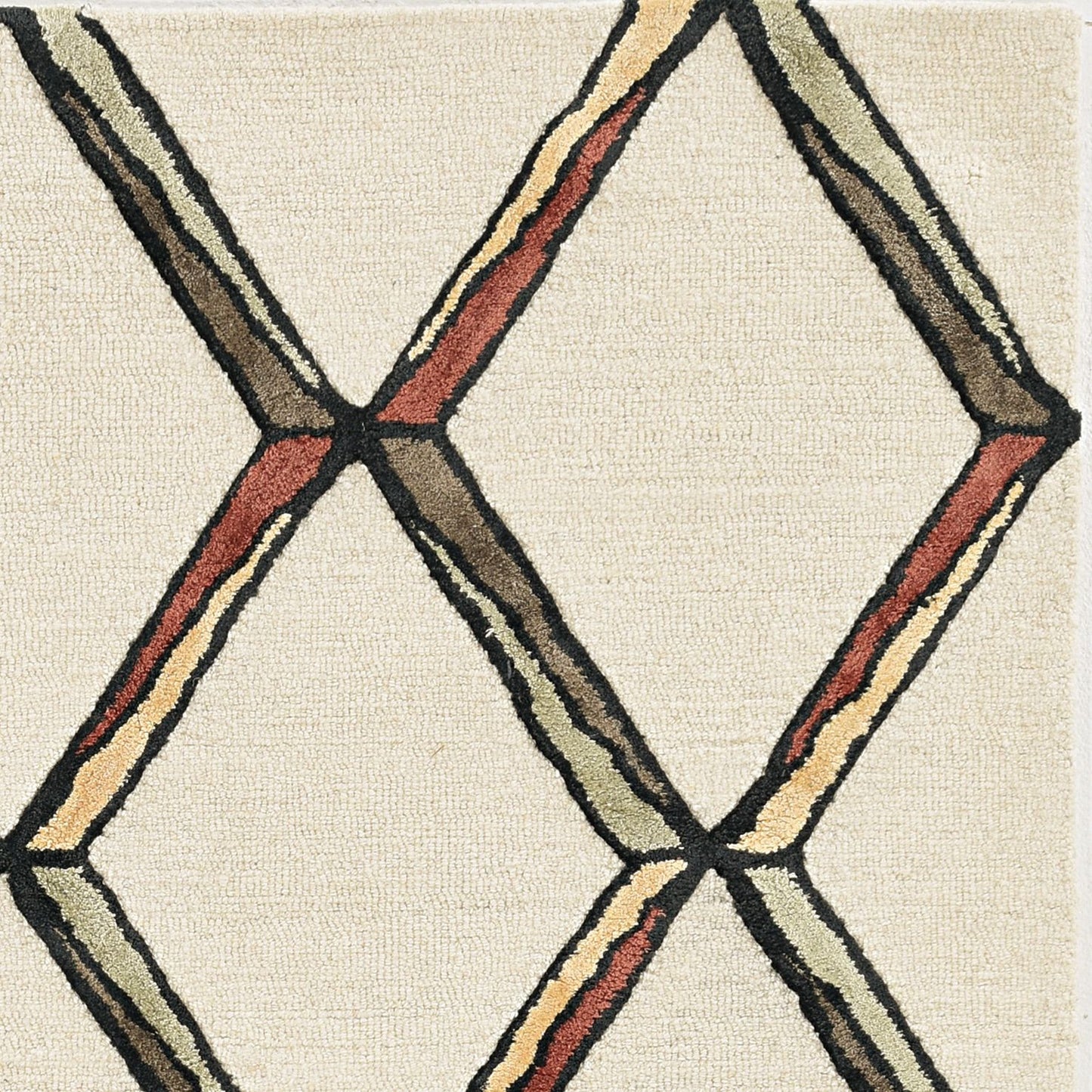 8' Beige Rust And Gold Wool Geometric Hand Tufted Runner Rug