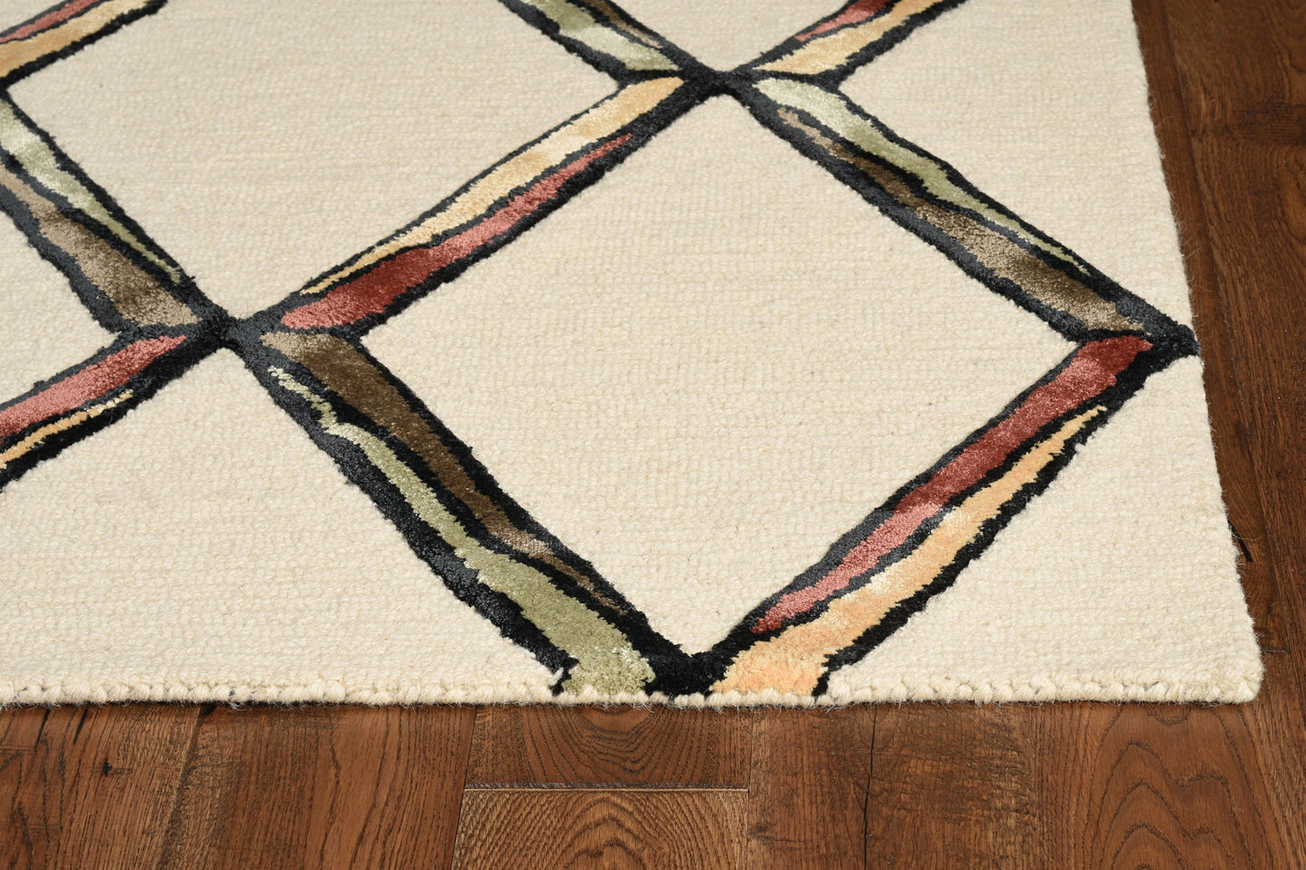 8' Beige Rust And Gold Wool Geometric Hand Tufted Runner Rug