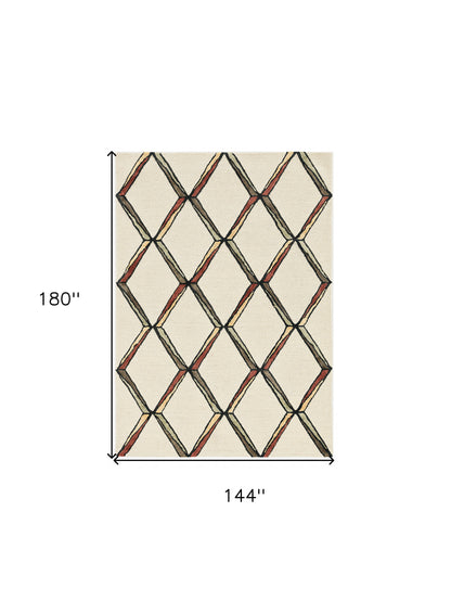 115' Beige Rust and Gold Wool Geometric Hand Tufted Area Rug