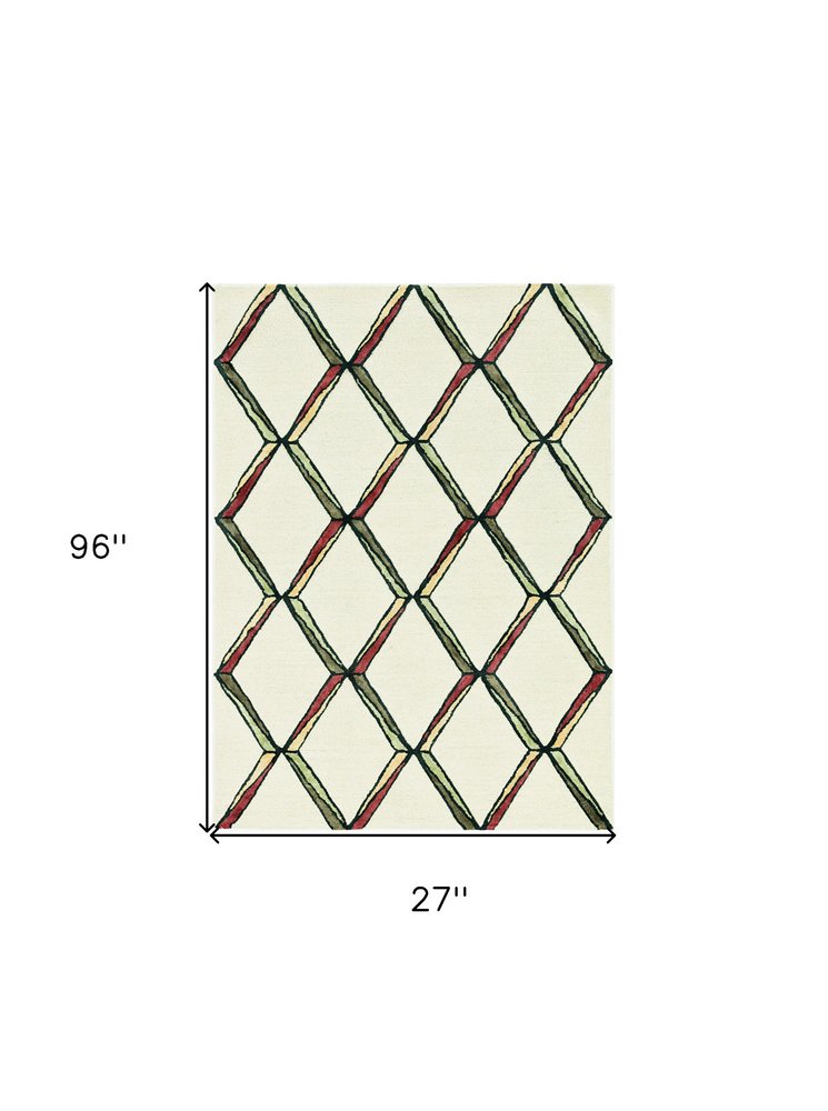 8' Beige Rust And Gold Wool Geometric Hand Tufted Runner Rug