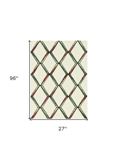 8' Beige Rust And Gold Wool Geometric Hand Tufted Runner Rug