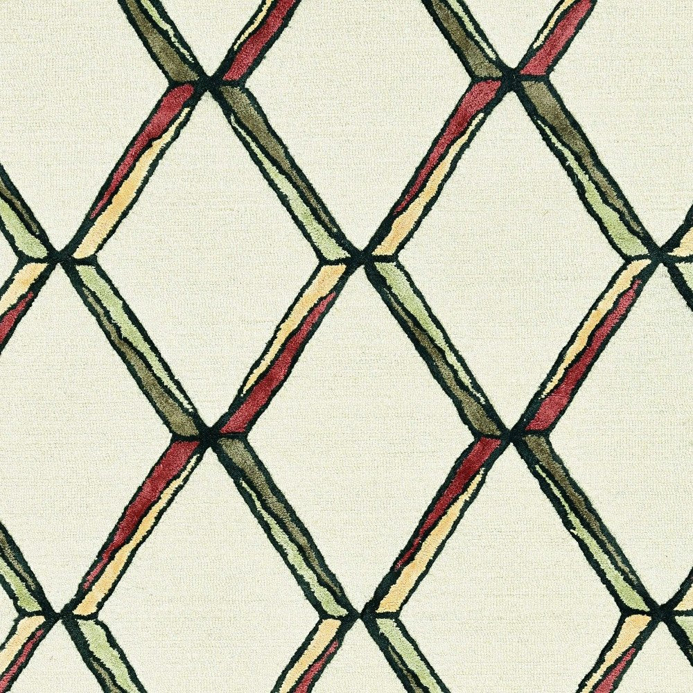 8' Beige Rust And Gold Wool Geometric Hand Tufted Runner Rug