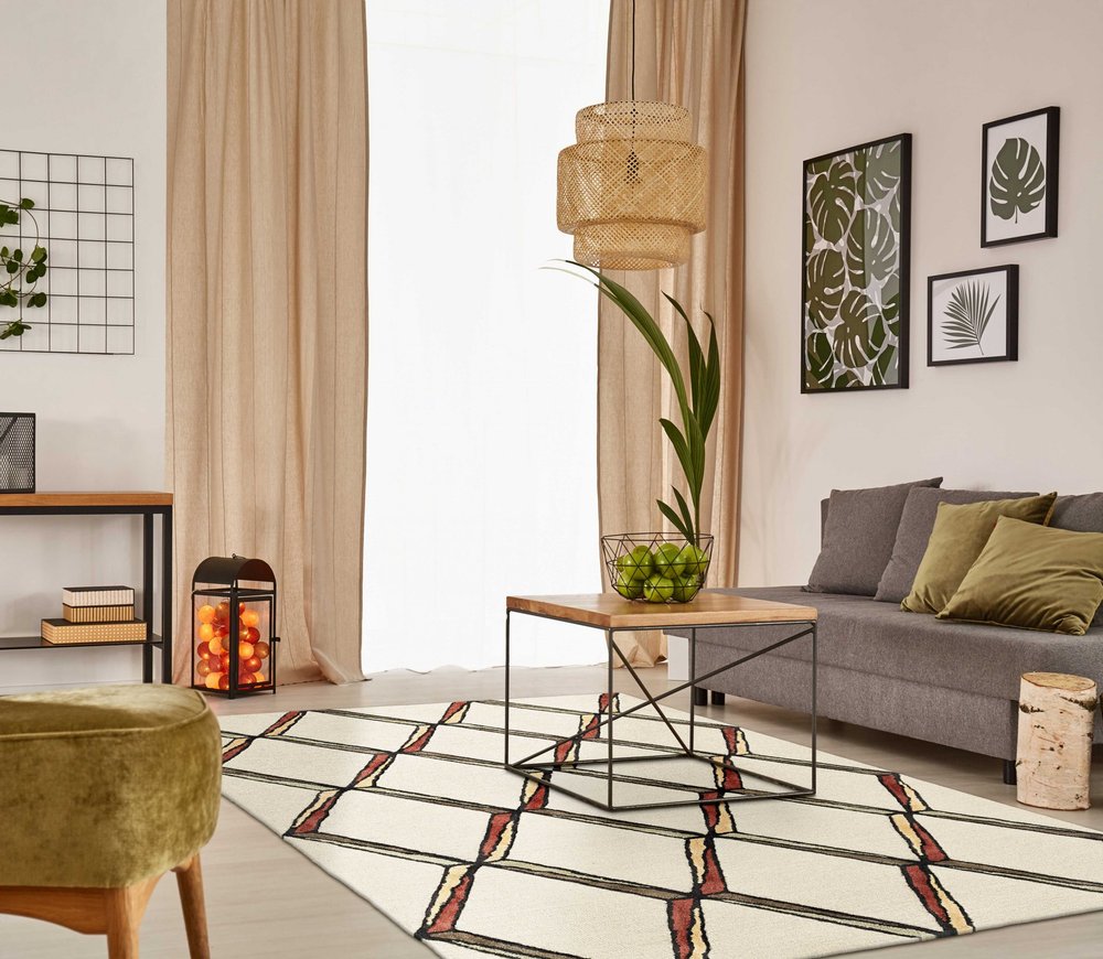 8' Beige Rust And Gold Wool Geometric Hand Tufted Runner Rug