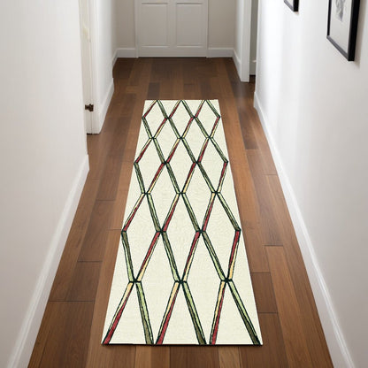 8' Beige Rust And Gold Wool Geometric Hand Tufted Runner Rug