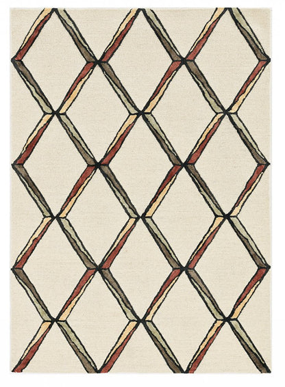 8' Beige Rust And Gold Wool Geometric Hand Tufted Runner Rug