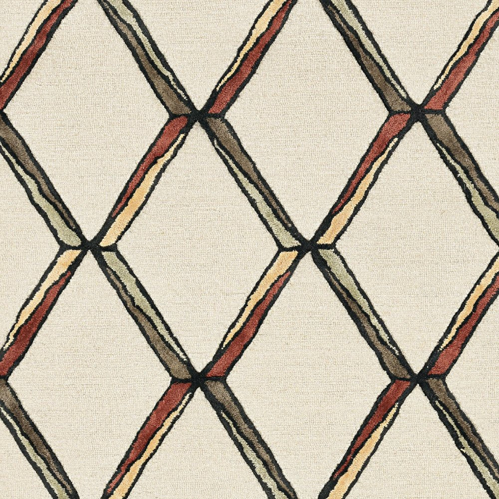 8' Beige Rust And Gold Wool Geometric Hand Tufted Runner Rug