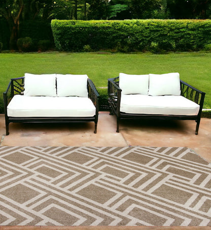 3' X 5' Beige Geometric Indoor Outdoor Area Rug