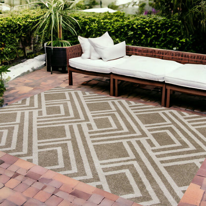 3' X 5' Beige Geometric Indoor Outdoor Area Rug