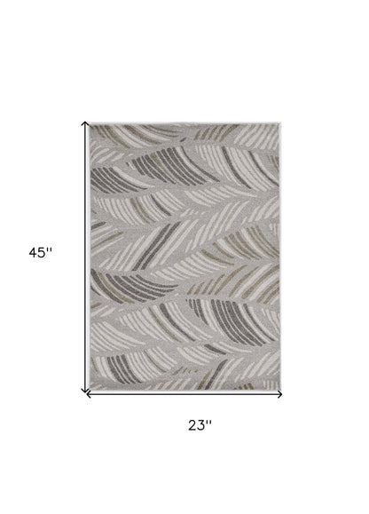 2' X 3' Gray Botanical Leaves Area Rug