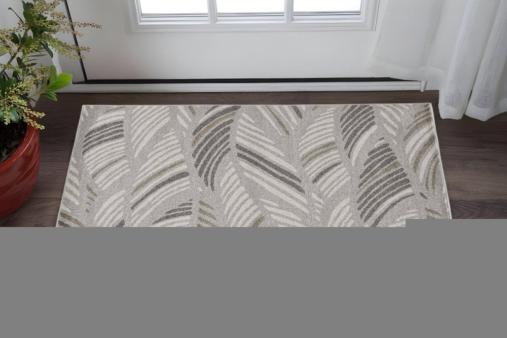 3' X 5' Beige And Brown Tropical Botanical Area Rug