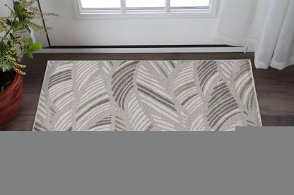 3' X 5' Beige And Brown Tropical Botanical Area Rug