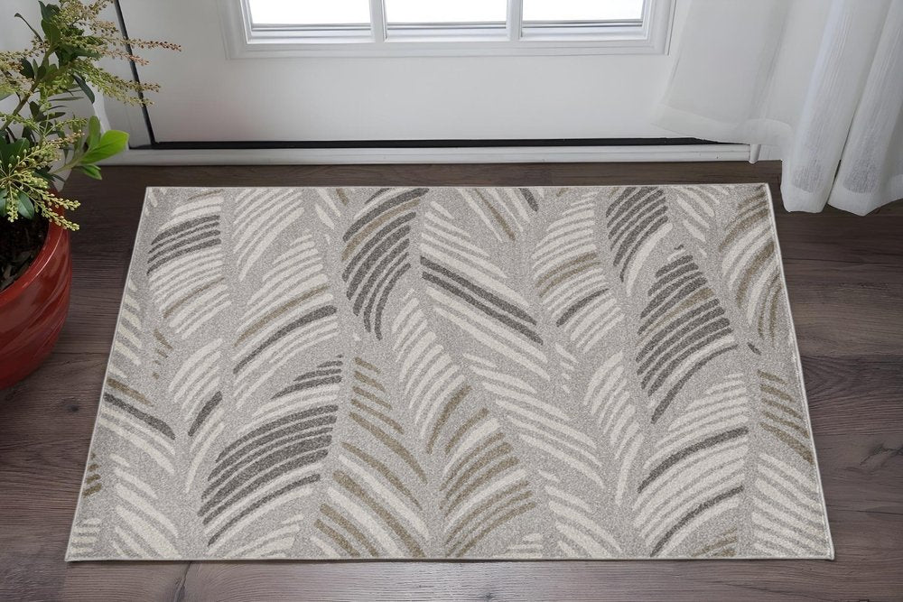 2' X 3' Beige And Brown Tropical Botanical Area Rug