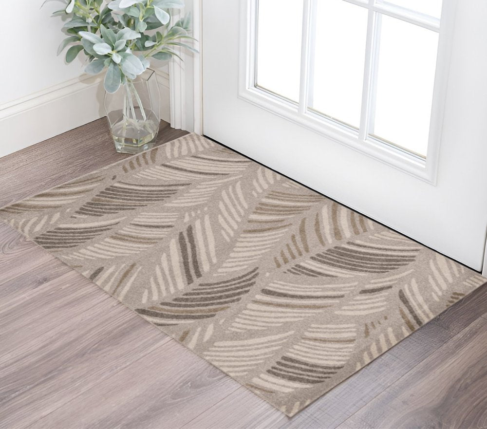 2' X 3' Beige And Brown Tropical Botanical Area Rug