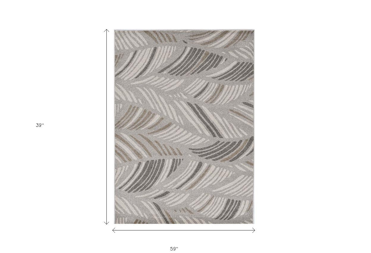 2' X 3' Gray Botanical Leaves Area Rug