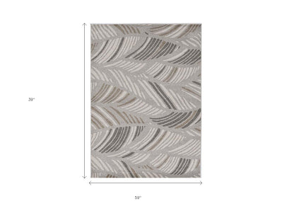 2' X 3' Gray Botanical Leaves Area Rug