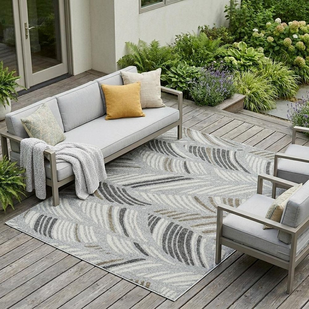 7' X 10' Gray Abstract Indoor Outdoor Area Rug