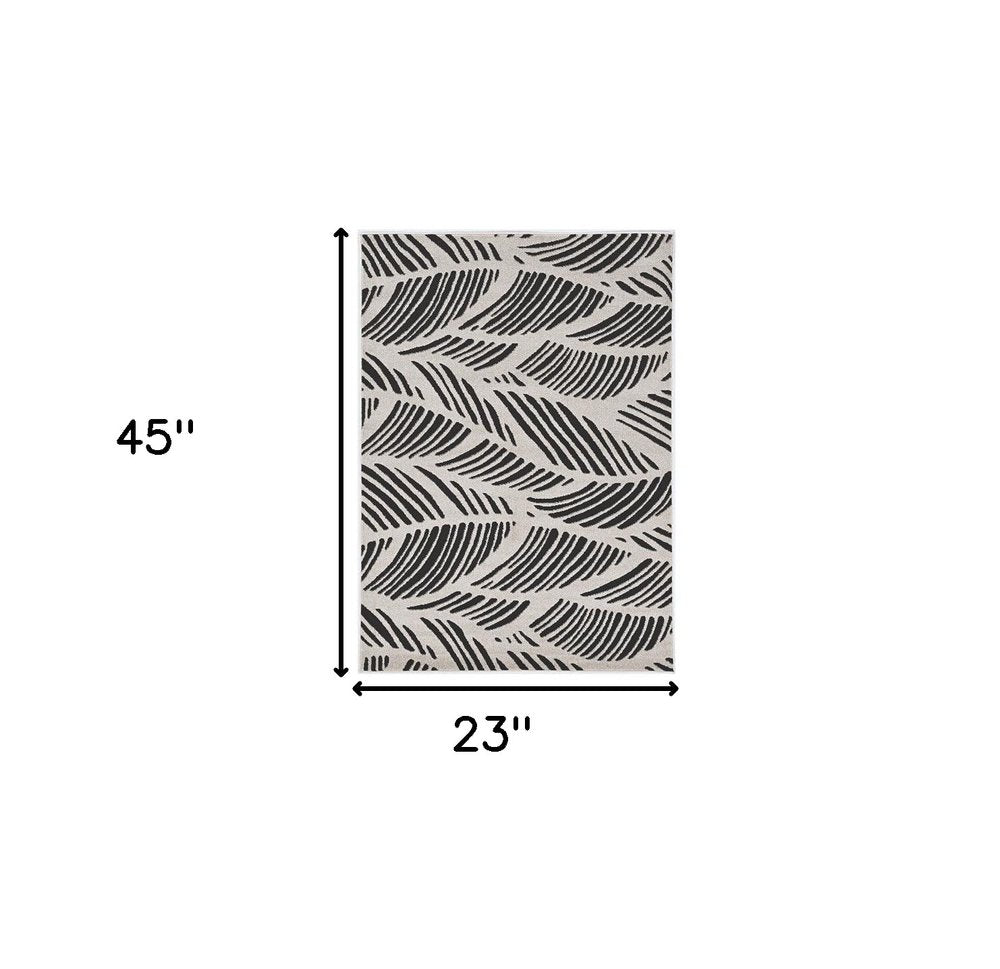 3' X 5' Black And White Floral Indoor Outdoor Area Rug