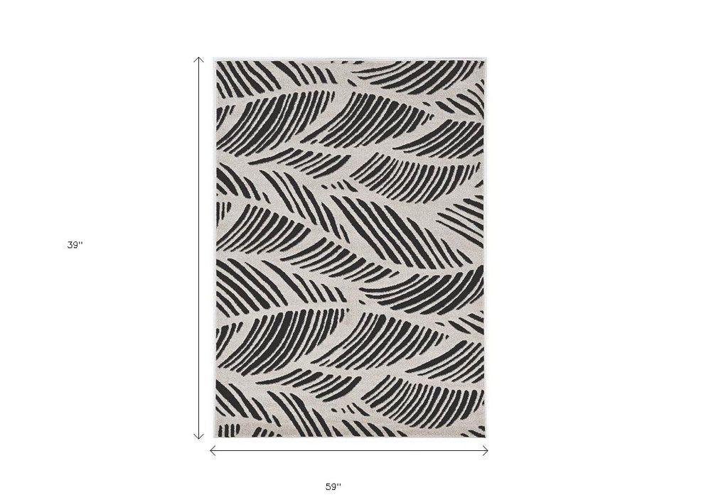 3' X 5' Black And White Floral Indoor Outdoor Area Rug