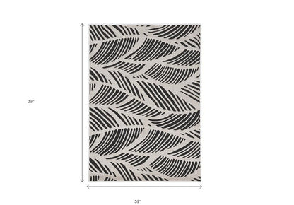 3' X 5' Black And White Floral Indoor Outdoor Area Rug