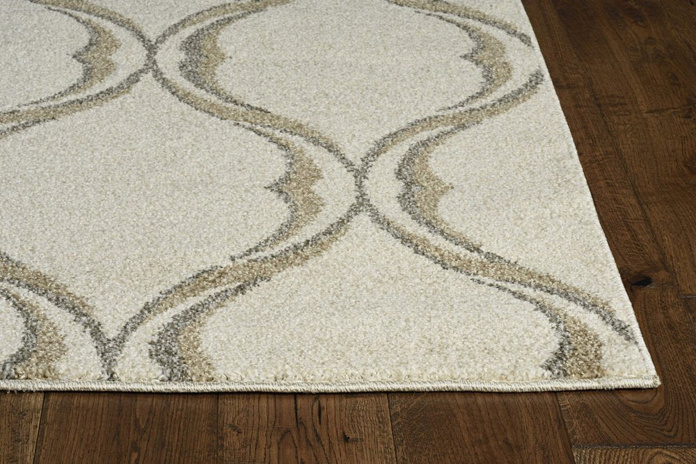 5' X 8' Sand And Green Ogee Area Rug