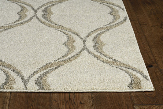 3' X 5' Sand And Green Ogee Area Rug
