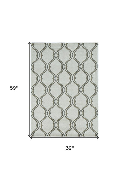 5' X 8' Sand And Green Ogee Area Rug