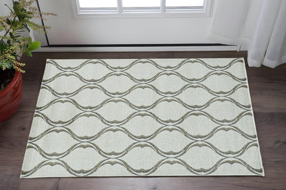5' X 8' Sand And Green Ogee Area Rug