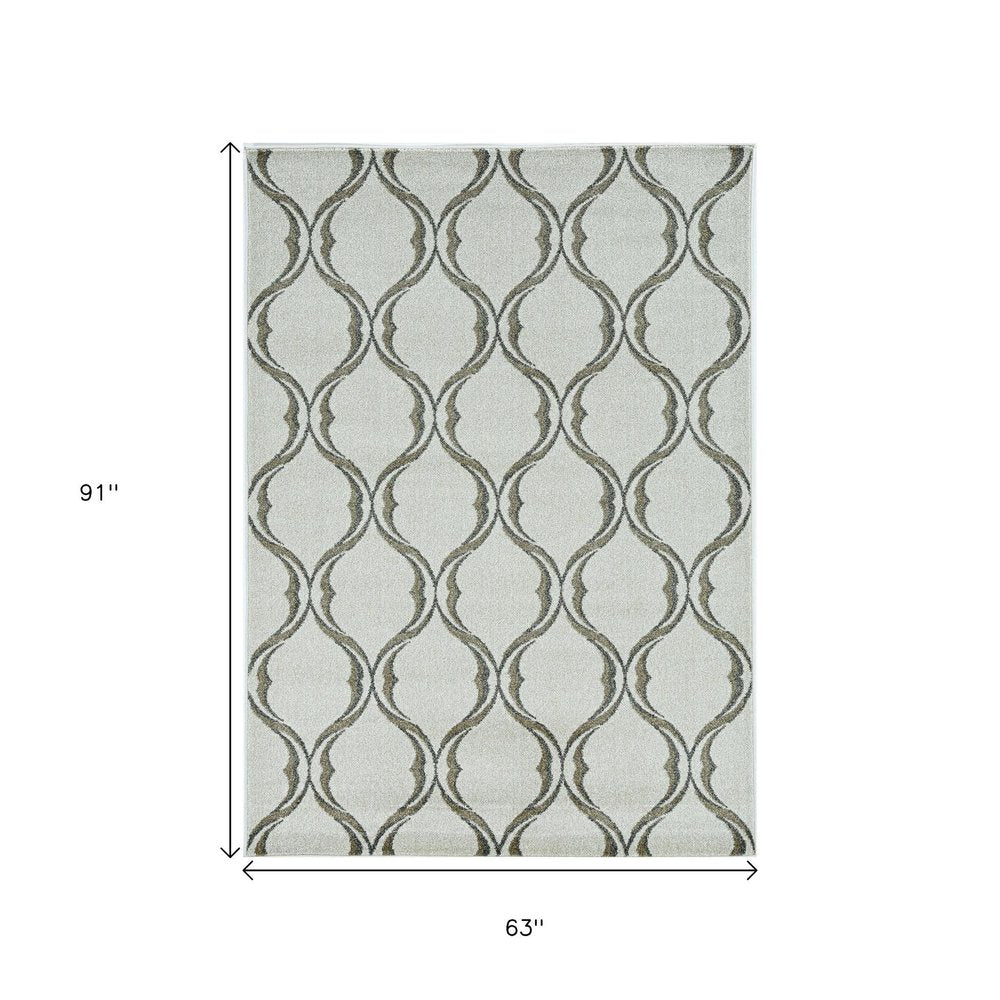 3' X 5' Sand And Green Ogee Area Rug