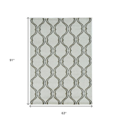 3' X 5' Sand And Green Ogee Area Rug