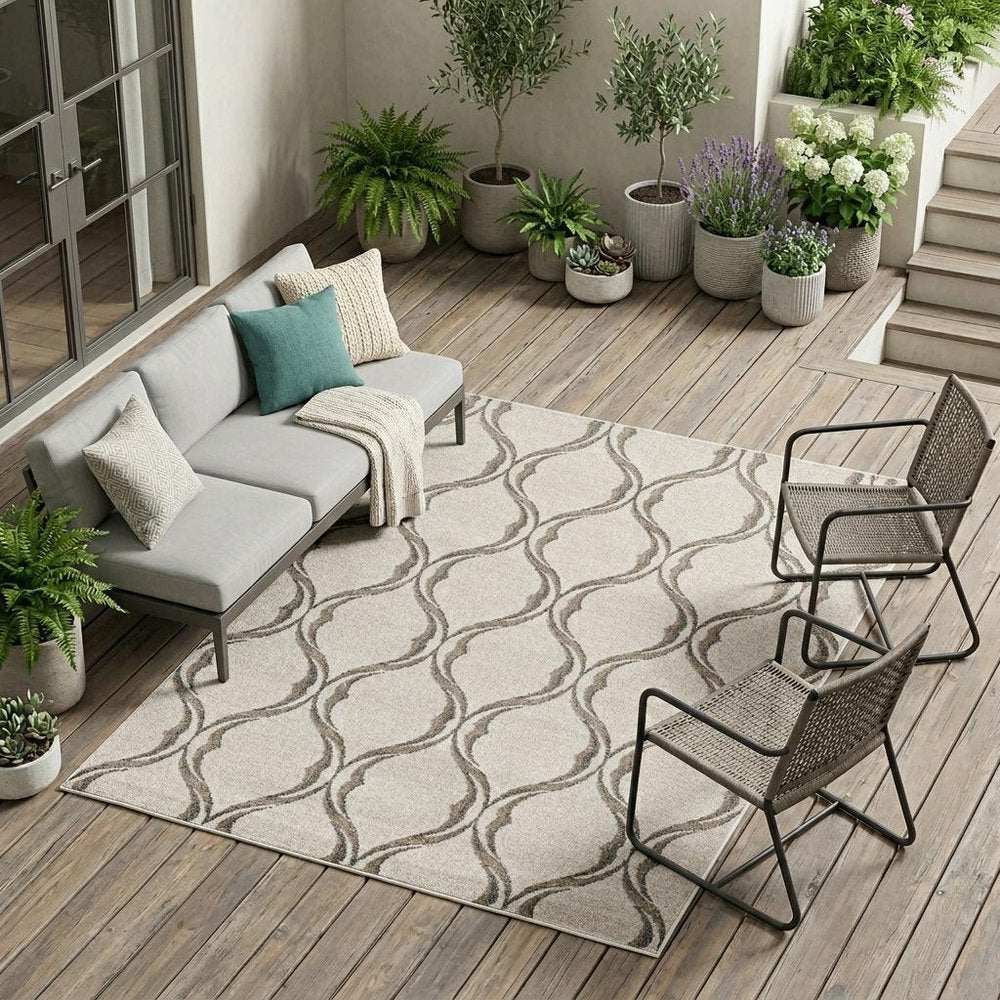 7' X 10' Ivory Moroccan Indoor Outdoor Area Rug