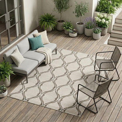 7' X 10' Ivory Moroccan Indoor Outdoor Area Rug