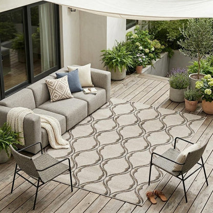 7' X 10' Ivory Moroccan Indoor Outdoor Area Rug