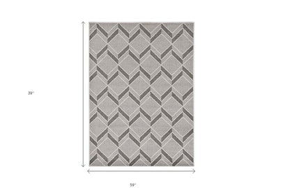 2' X 4' Green And Ivory Geometric Indoor Outdoor Area Rug