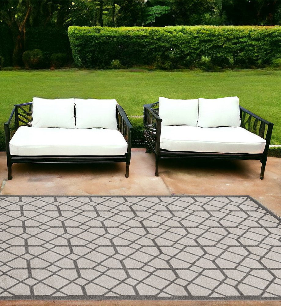 2' X 4' Ivory Geometric Indoor Outdoor Area Rug